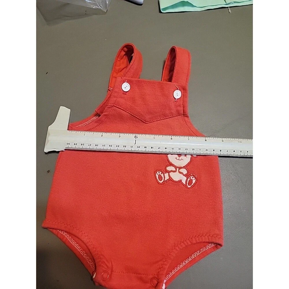 Vtg Carters Overall‎ Shorts Romper 9 Month Teddy Bear Red White